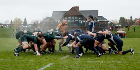 The 2009 Dartmouth Rugby Football Club vs. Yale on Brophy Field at the Corey Ford Rugby Clubhouse. (photo by Joseph Mehling ’69)